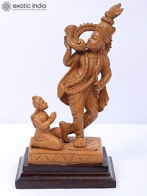 7" Beautiful Carving Statue Of Arjun And Krishna