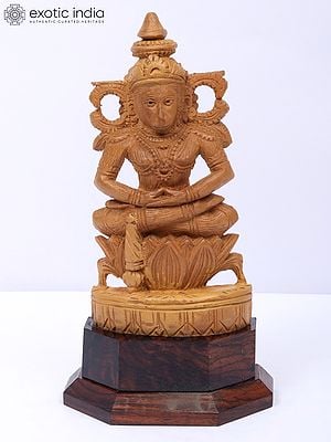 7" Lord Hanuman In Meditation - Wood Statue