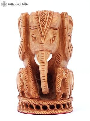 2" Elephant With Family Carved Figurine