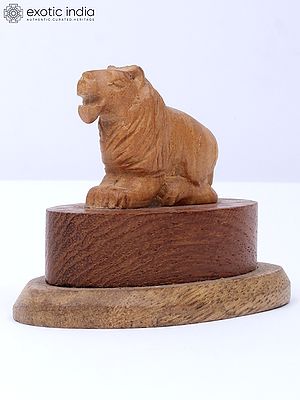 2" Small Idol Of Roaring Lion With Wood Carving