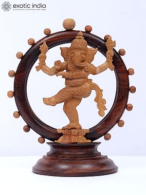6" Wood Dancing Ganesha Idol