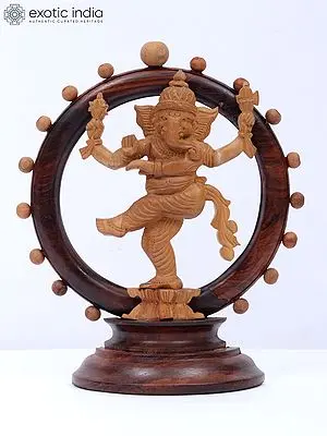 6" Wood Dancing Ganesha Idol