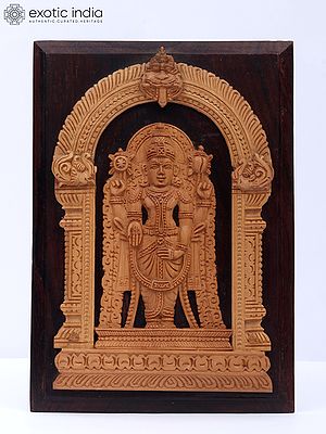 7" Lord Vishnu Table Frame In Wood With Hand Carved