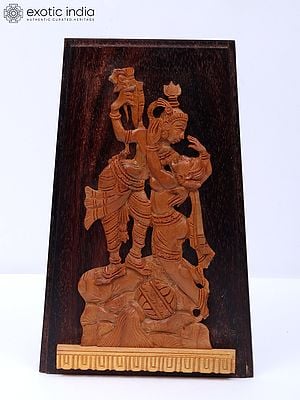 8" Radha And Krishna Table Frame In Wood With Hand Carved