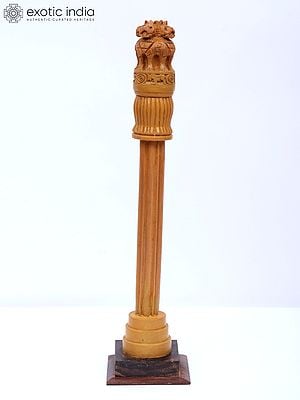 12" Beautiful Ashoka Stambh - Wood Statue With Carving