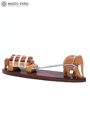 8" Wood Beautiful Statue Of Elephant Cart