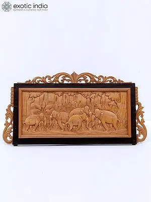 12" Beautiful Wood Frame Of Elephants In Jungle