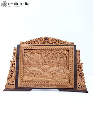 10" Beautiful Wood Carving Frame Of Attractive Peacocks