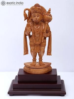 10" Wood Idol Of Blessing Hanuman With Laminated Wood Frame