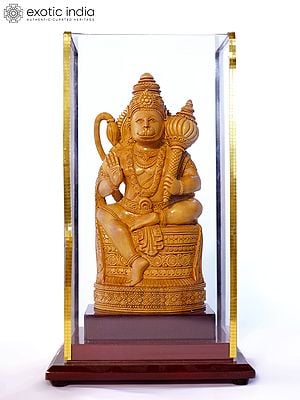 9" Sitting Lord Hanuman in Blessing Gesture | Sandalwood Carved Statue
