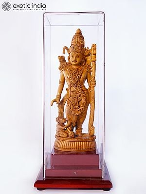 9" Bhagawan Shri Ram with Bhakta Hanuman | Sandalwood Carved Statue