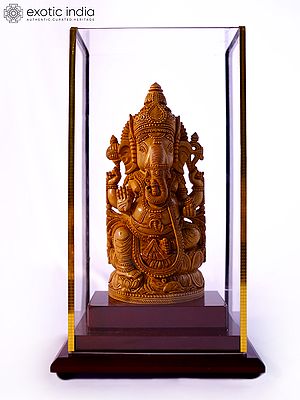 9" Bhagawan Ganesha Seated on Lotus | Sandalwood Carved Statue