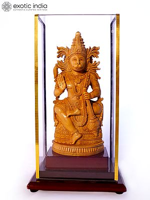 9" Sankat Mochan Hanuman Seated in Blessing Gesture | Sandalwood Carved Statue