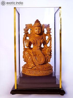 9" Devi Lakshmi Seated on Lotus | Sandalwood Carved Statue