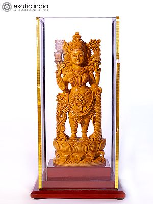 10" Standing Goddess Lakshmi | Sandalwood Carved Statue
