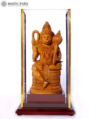 9" Blessing Lord Hanuman | Sandalwood Carved Statue