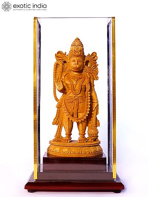 9" Standing Lord Hanuman in Blessing Gesture | Sandalwood Carved Statue