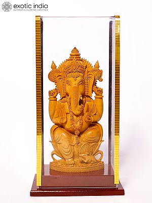 6" Bhagawan Ganapati Seated on Lotus | Sandalwood Carved Statue