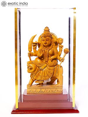 6" Sherawali Maa | Sandalwood Carved Statue