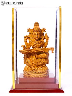 7" Devi Saraswati | Sandalwood Carved Statue