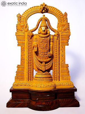 19" Tirupati Balaji (Venkateshvara) with Kirtimukha Arch | Sandalwood Carved Statue