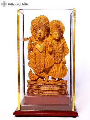 10" Standing Radha Krishna | Sandalwood Carved Statue