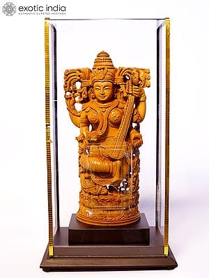 11" Dancing Goddess Saraswati | Sandalwood Carved Statue