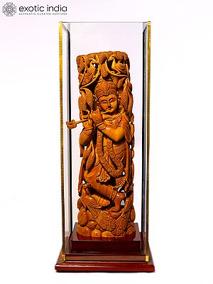 15" Bhagawan Krishna Playing Flute | Sandalwood Carved Statue