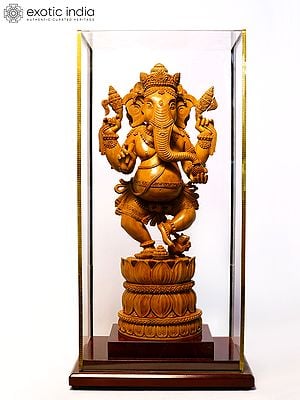 17" Four Armed Dancing Lord Ganesha | Sandalwood Carved Statue