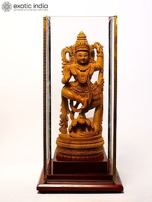 11" Lord Krishna Dancing on Kaliya Naag | Sandalwood Carved Statue
