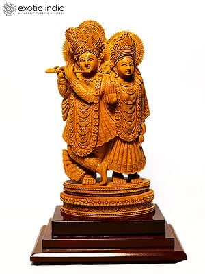 12" Divine Pair of Radha Krishna | Sandalwood Carved Statue