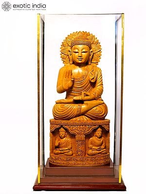 16" Sitting Lord Buddha in Vitark Mudra | Sandalwood Carved Statue