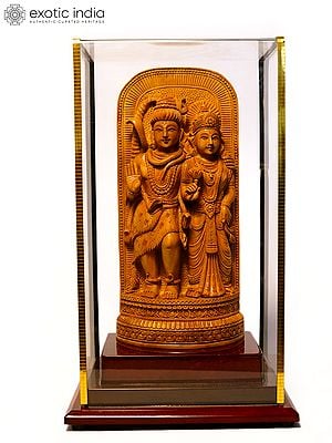 10" Standing Shiva Parvati  | Sandalwood Carved Statue