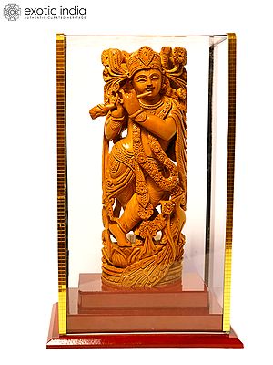 8" Lord Krishna Playing Flute | Sandalwood Carved Statue