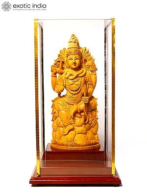 9" Sitting Lord Shiva in Blessing Gesture | Sandalwood Carved Statue