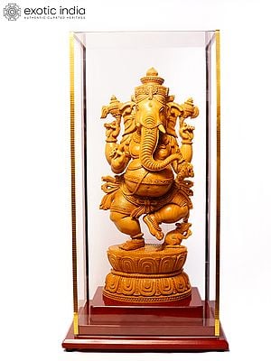 14" Dancing Lord Ganapati | Sandalwood Carved Statue