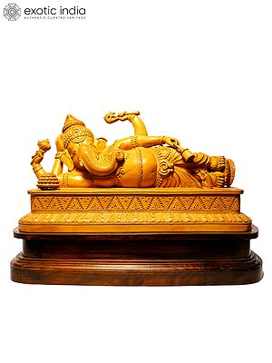 21" Relaxing Lord Ganesha | Sandalwood Carved Statue