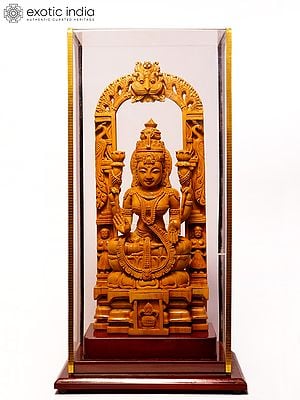 13" Devi Lakshmi Seated on Kirtimukha Throne | Sandalwood Carved Statue