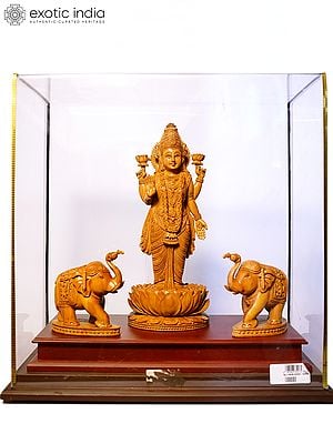 14" Standing Goddess Gajalakshmi | Sandalwood Carved Statue