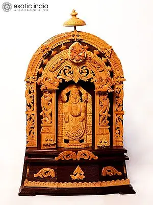 13" Lord Tirupati Balaji (Venkateshvara) with Kirtimukha Arch | Sandalwood Carved Statue