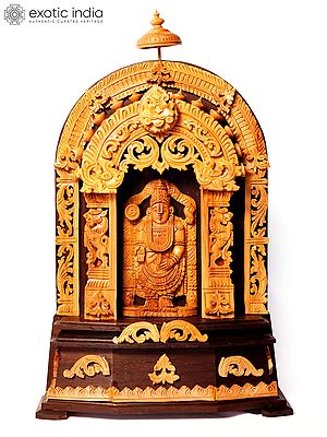 13" Lord Tirupati Balaji (Venkateshvara) Inside a Temple | Sandalwood Carved Statue