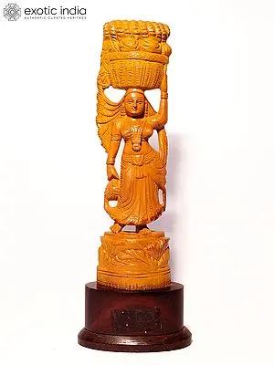 13" Working Village Woman | Sandalwood Carved Statue