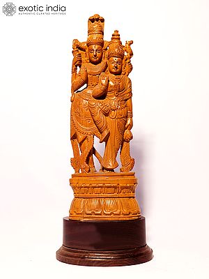 11" Standing Shiva Parvati | Sandalwood Carved Statue