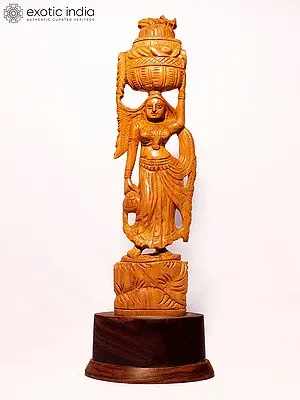 13" Village Lady Seller | Sandalwood Carved Statue