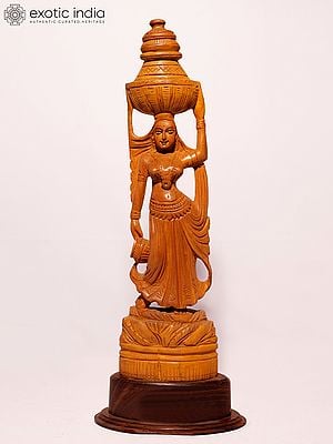 13" Indian Lady Seller | Sandalwood Carved Statue