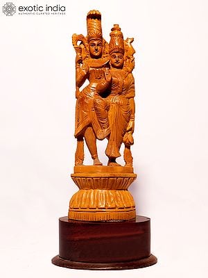 11" Standing Shiva Parvati in Blessing Gesture | Sandalwood Carved Statue