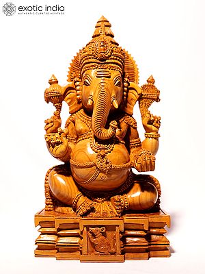 9" Four Armed Lord Ganesha | Sandalwood Carved Statue