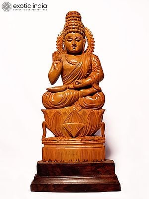 10" Lord Buddha Seated in Vitark Mudra | Sandalwood Carved Statue