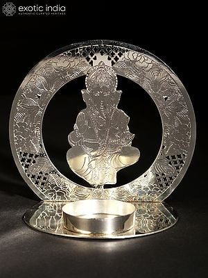4" White Metal Ganesha T-Light Candle Holder