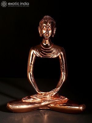 9" Superfine Rose Gold Plated Stylised Meditating Buddha Brass Statue